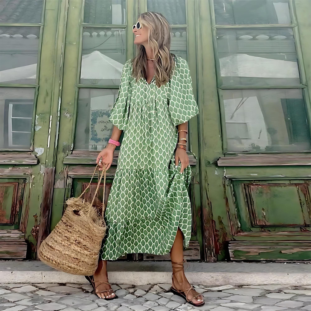 Mabel - Robe fluide à imprimé géométrique asymétrique