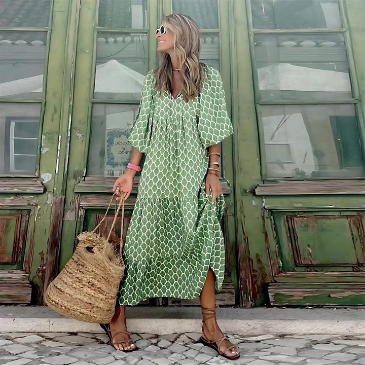 Mabel - Robe fluide à imprimé géométrique asymétrique
