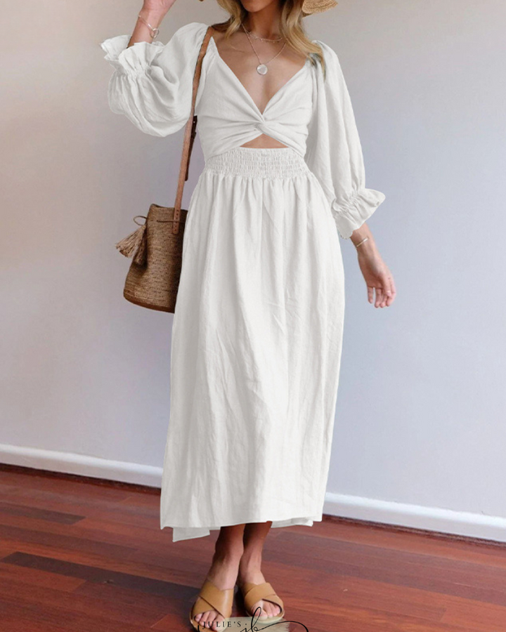 Aviana - Robe longue élégante réversible à manches bouffantes 