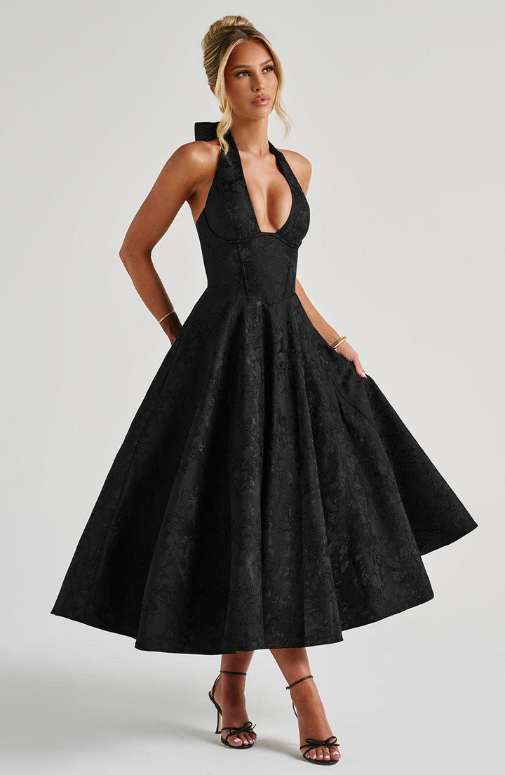 Renata - Maxi robe jacquard à lacets à la taille