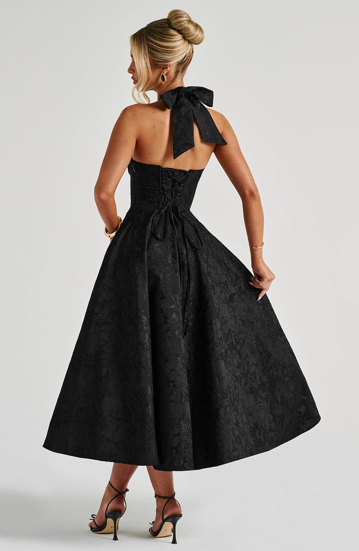 Renata - Maxi robe jacquard à lacets à la taille