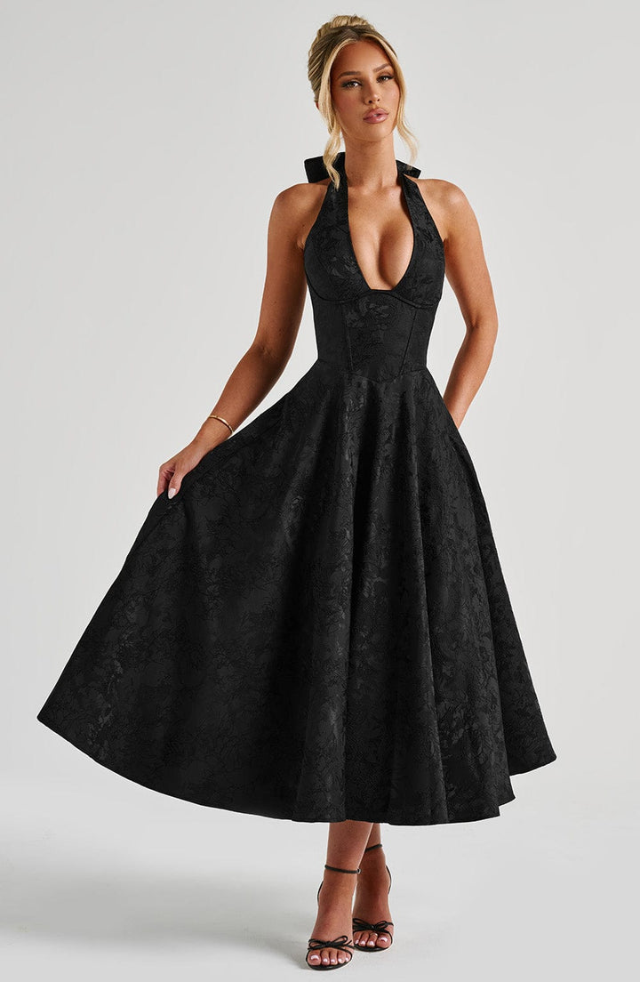 Renata - Maxi robe jacquard à lacets à la taille