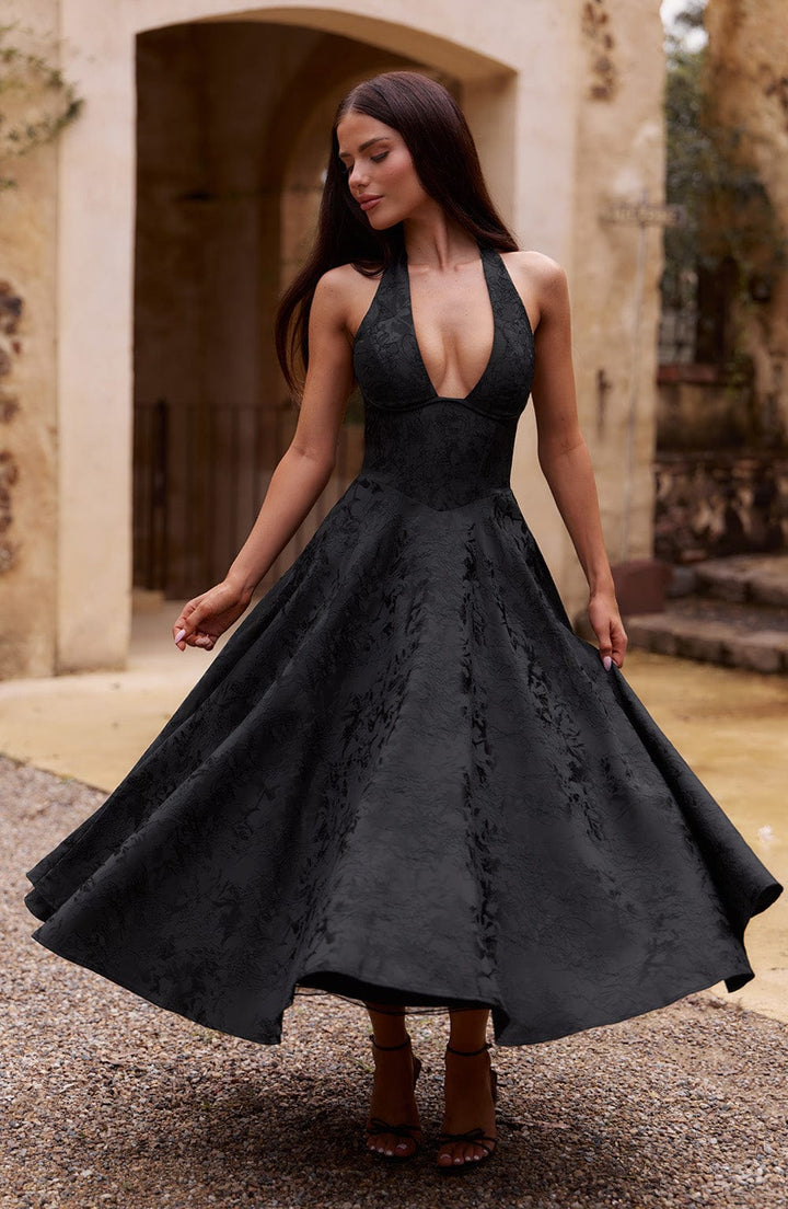 Renata - Maxi robe jacquard à lacets à la taille