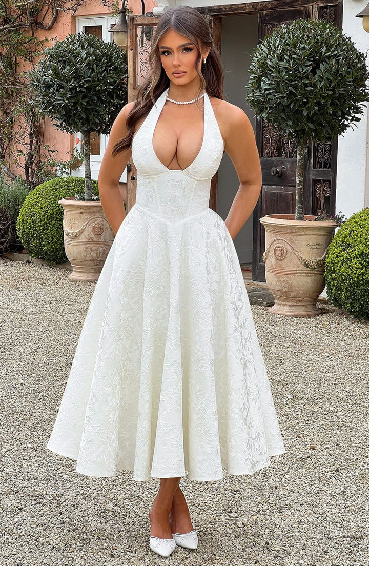 Renata - Maxi robe jacquard à lacets à la taille