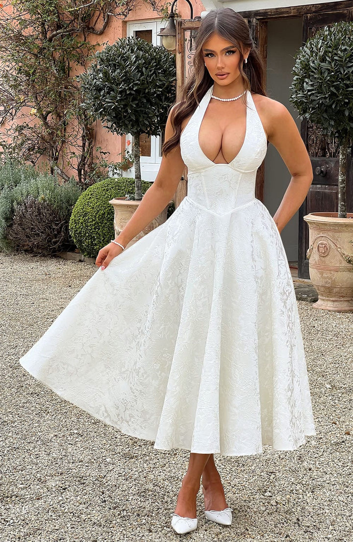 Renata - Maxi robe jacquard à lacets à la taille