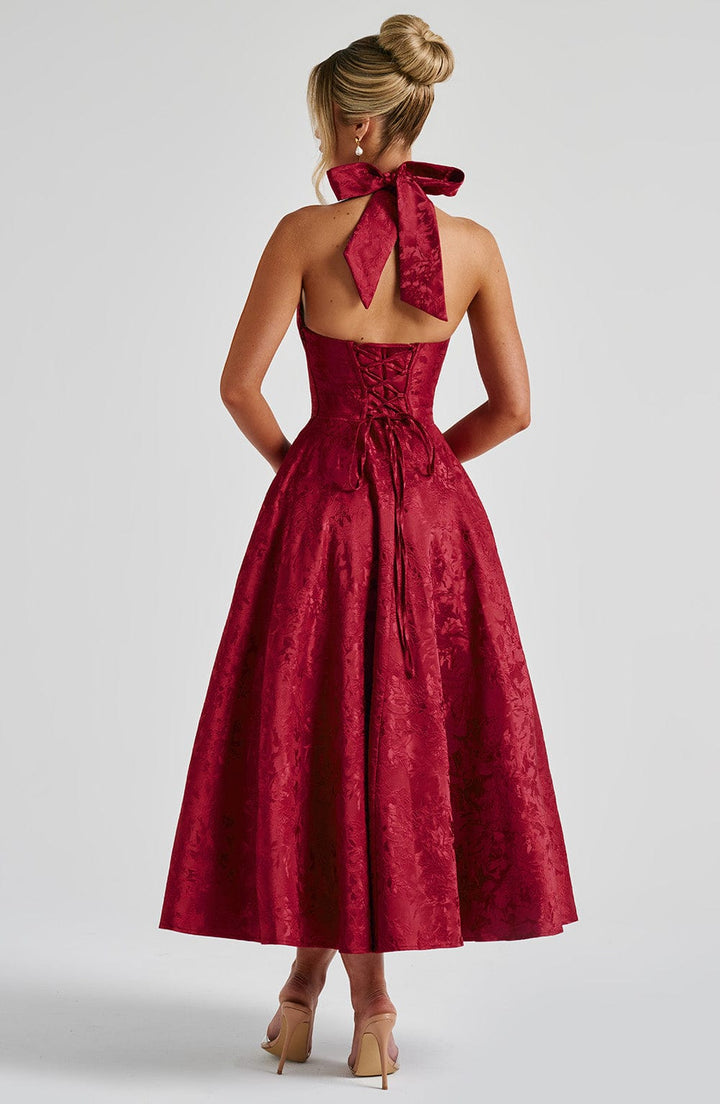 Renata - Maxi robe jacquard à lacets à la taille