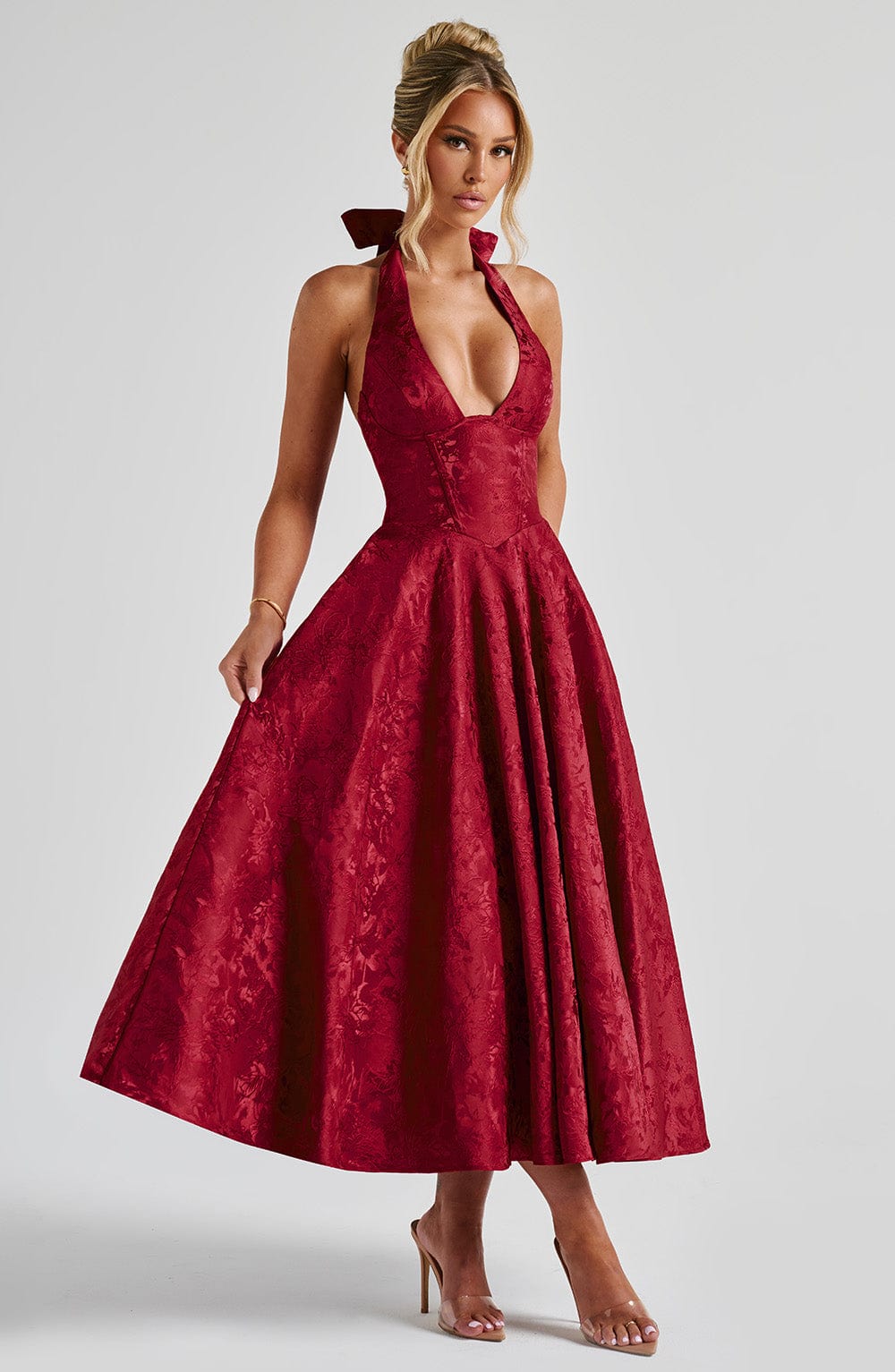 Renata - Maxi robe jacquard à lacets à la taille