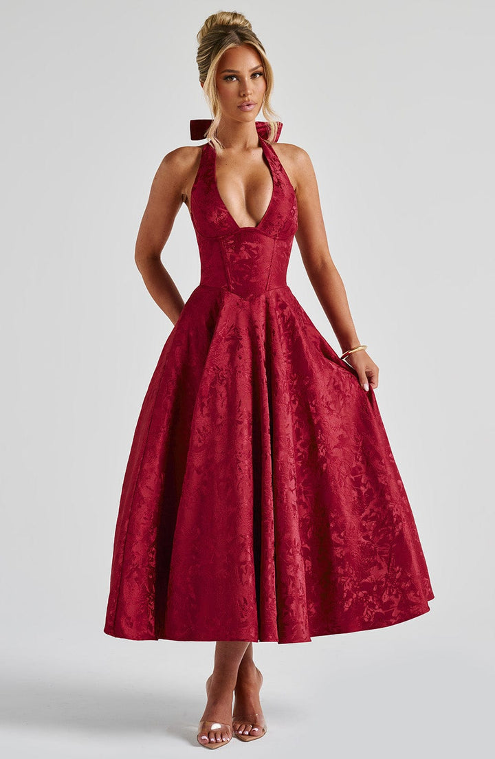 Renata - Maxi robe jacquard à lacets à la taille