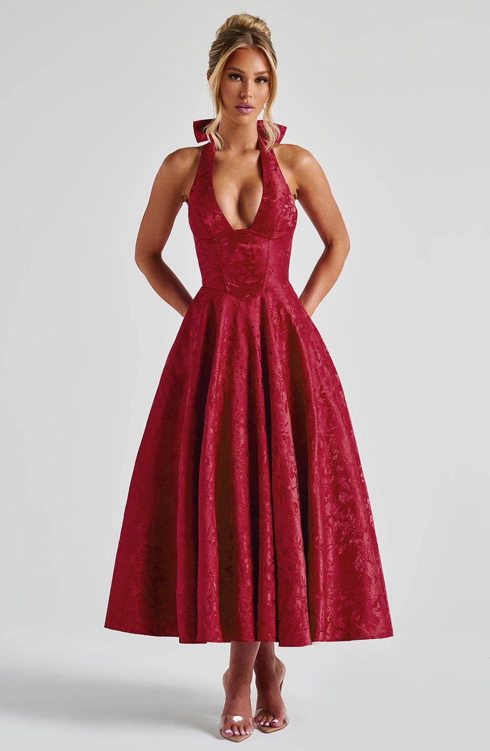 Renata - Maxi robe jacquard à lacets à la taille