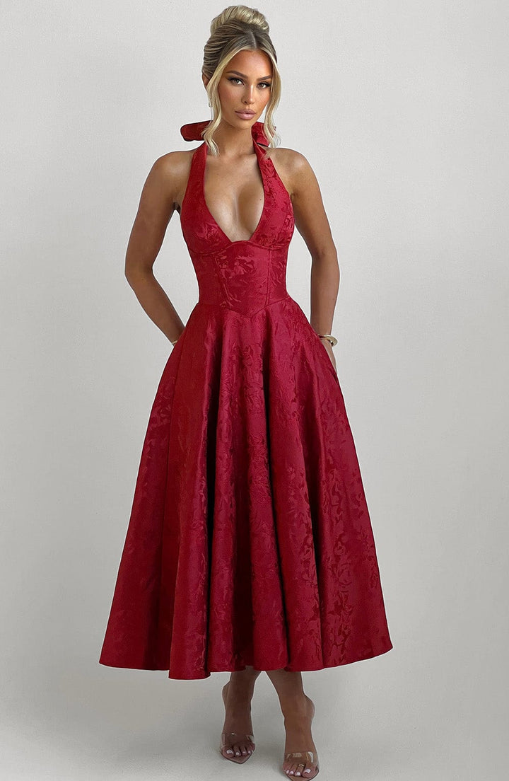 Renata - Maxi robe jacquard à lacets à la taille