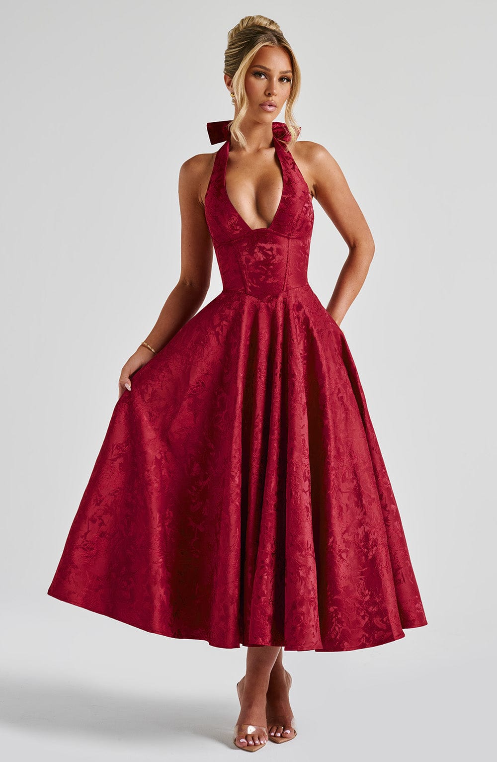 Renata - Maxi robe jacquard à lacets à la taille