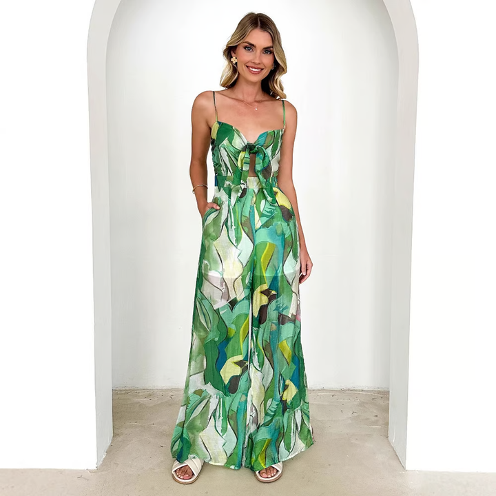 Annalise - Robe longue à bretelles imprimée chic