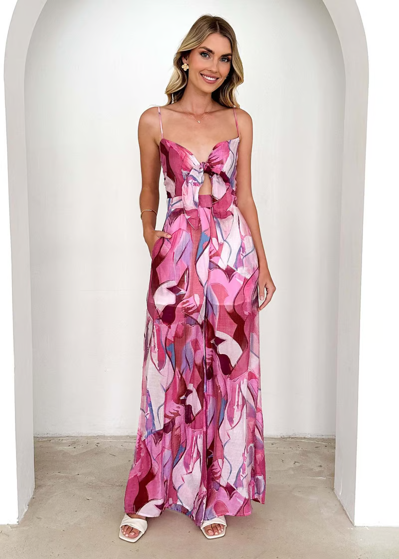 Annalise - Robe longue à bretelles imprimée chic
