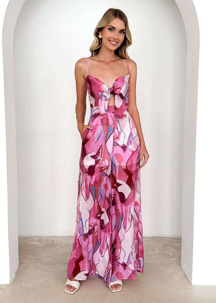 Annalise - Robe longue à bretelles imprimée chic