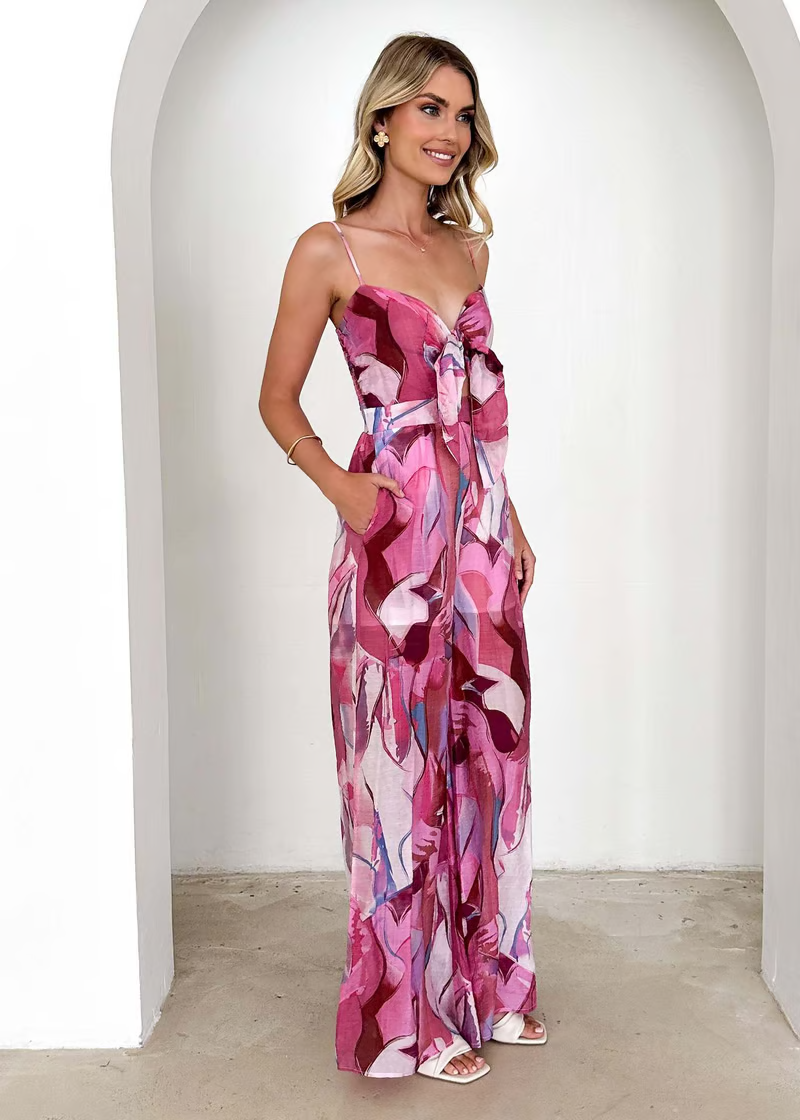 Annalise - Robe longue à bretelles imprimée chic