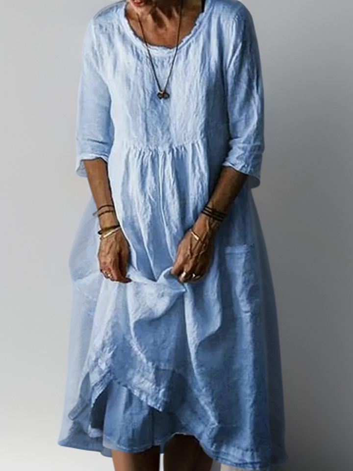Carolien - Robe longue fluide à encolure ronde décontractée
