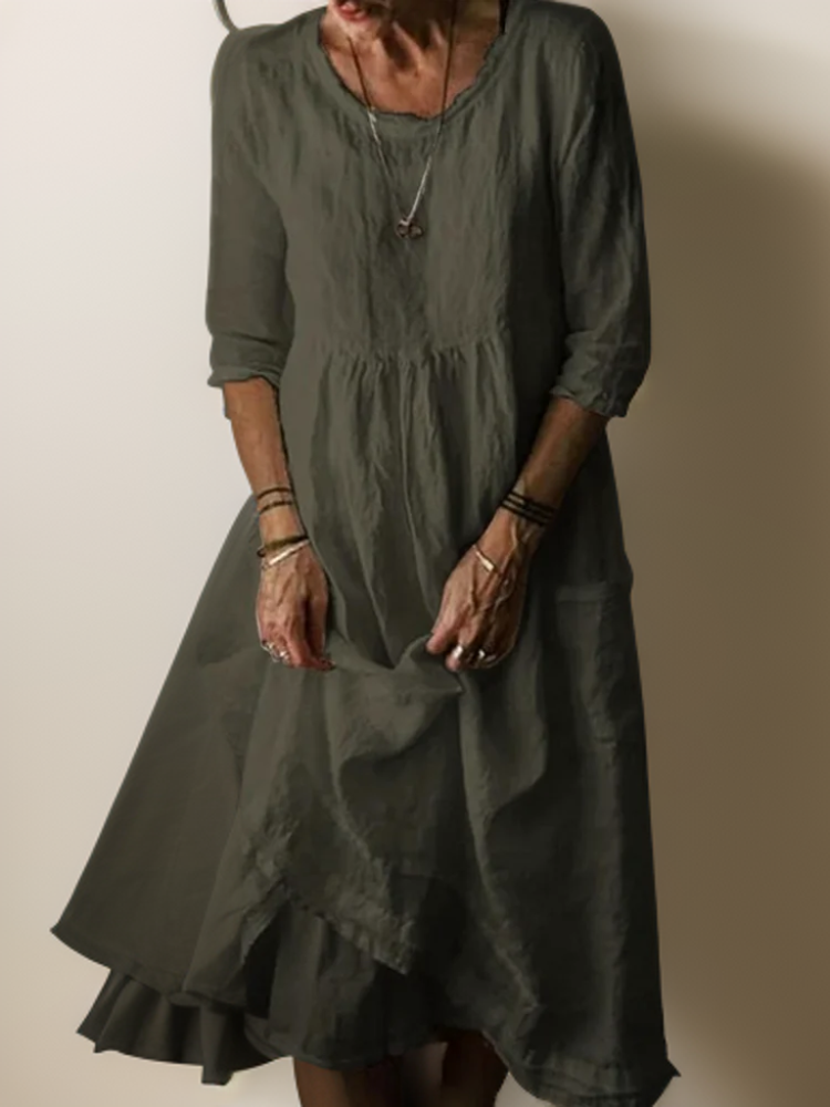 Carolien - Robe longue fluide à encolure ronde décontractée