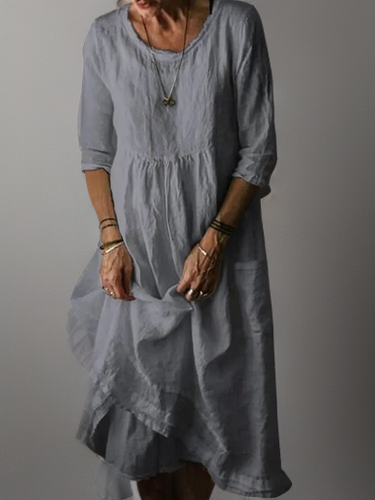 Carolien - Robe longue fluide à encolure ronde décontractée