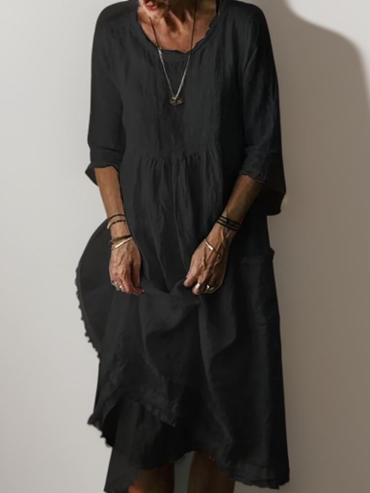 Carolien - Robe longue fluide à encolure ronde décontractée