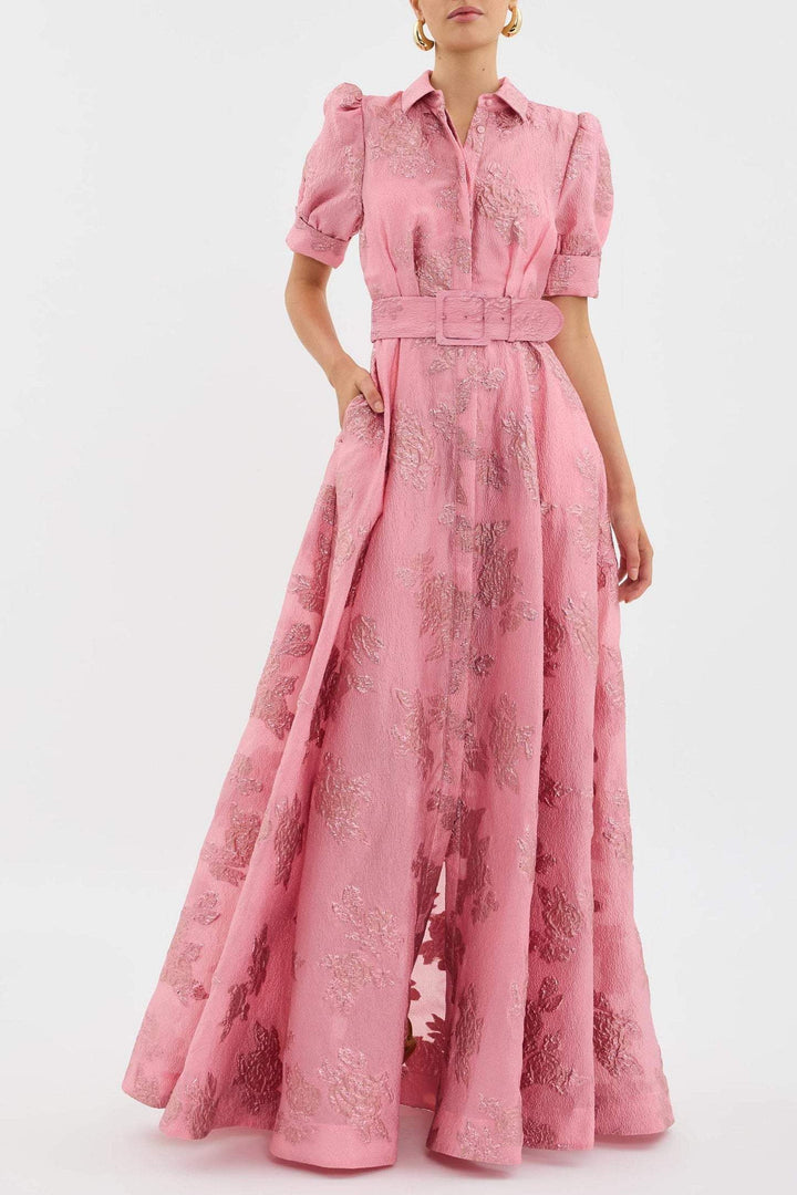 Aven - Robe taille haute à revers rose rétro 