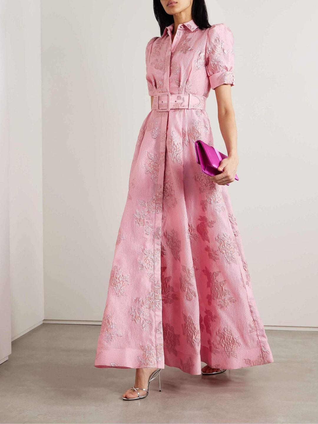Aven - Robe taille haute à revers rose rétro 
