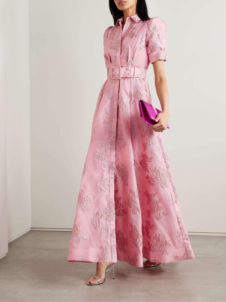 Aven - Robe taille haute à revers rose rétro 