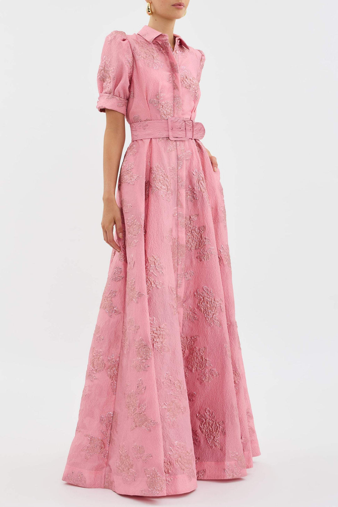 Aven - Robe taille haute à revers rose rétro 