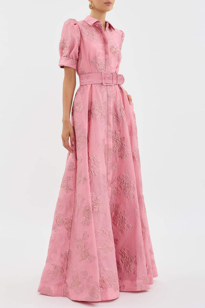 Aven - Robe taille haute à revers rose rétro 