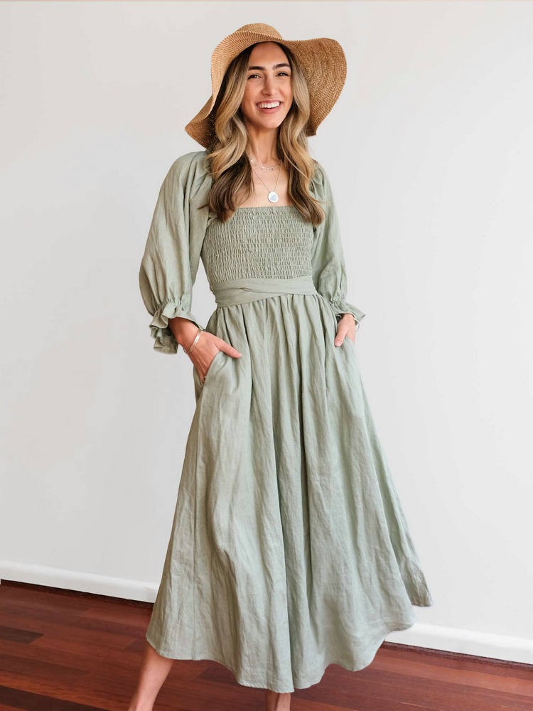 Aviana - Robe longue élégante réversible à manches bouffantes 