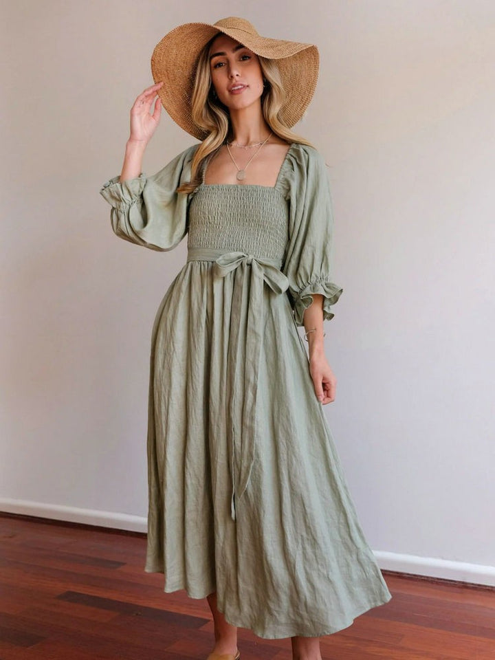 Aviana - Robe longue élégante réversible à manches bouffantes 