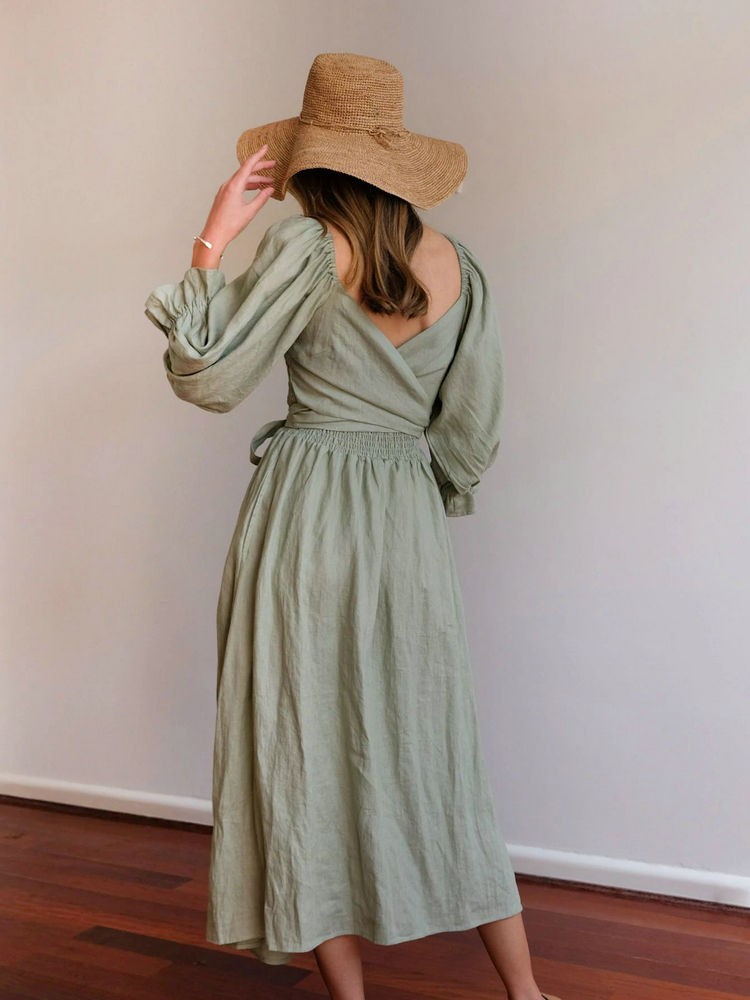 Aviana - Robe longue élégante réversible à manches bouffantes 