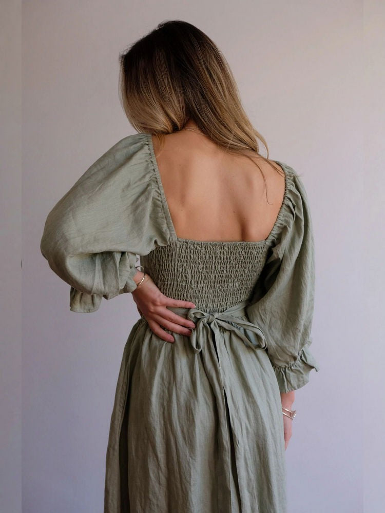 Aviana - Robe longue élégante réversible à manches bouffantes 