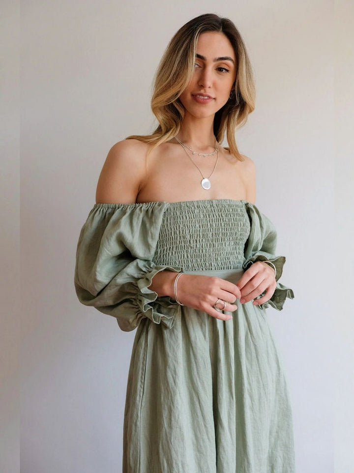 Aviana - Robe longue élégante réversible à manches bouffantes 