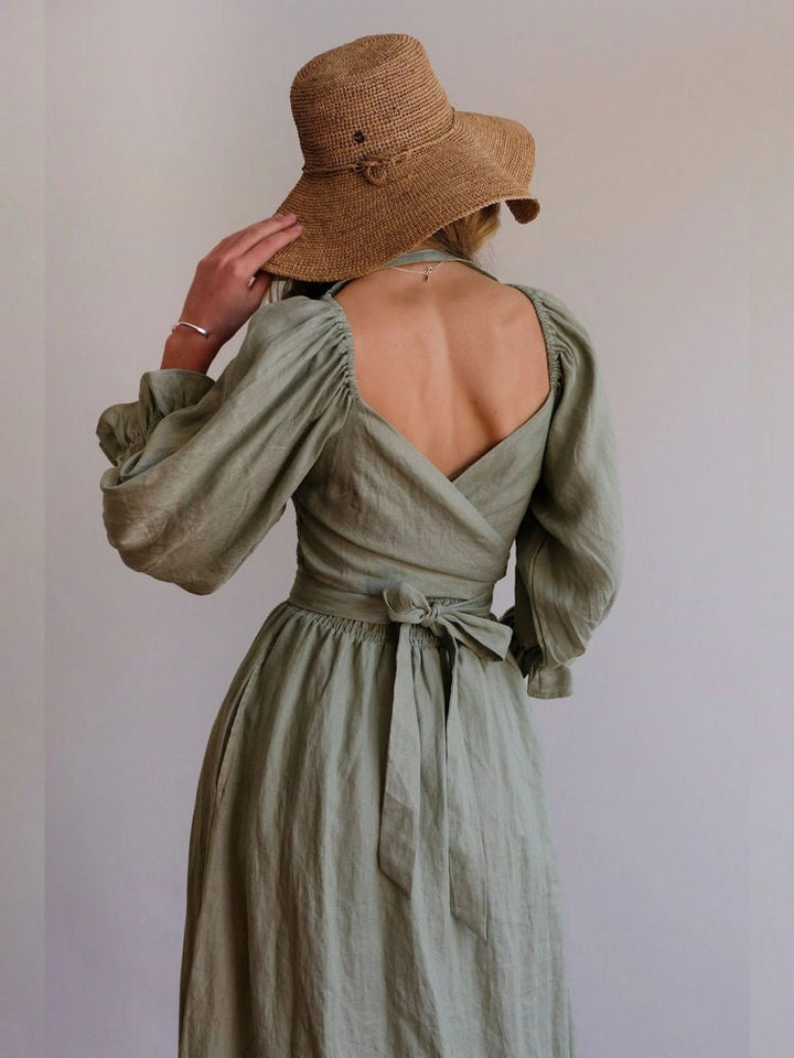 Aviana - Robe longue élégante réversible à manches bouffantes 