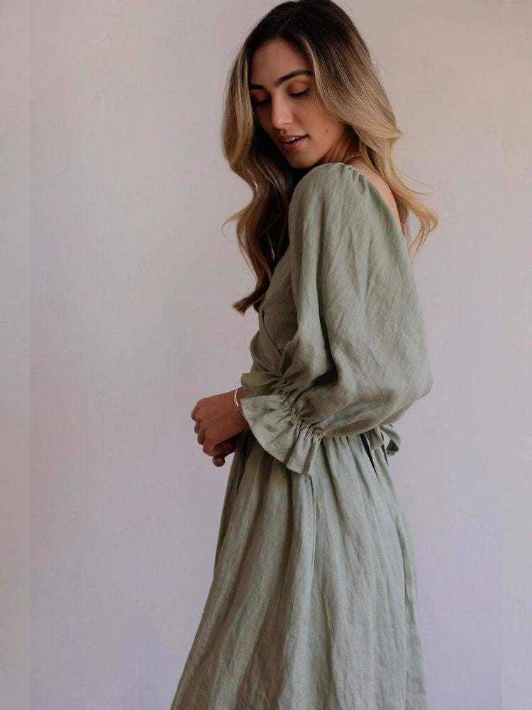 Aviana - Robe longue élégante réversible à manches bouffantes 